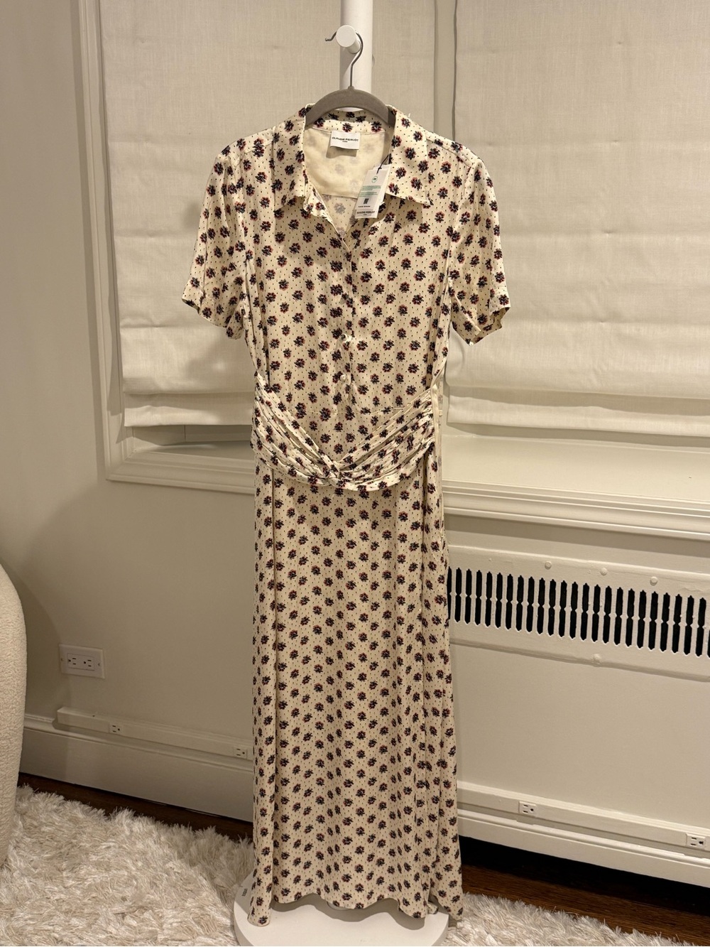 Claudie Pierlot Cream Floral Maxi Dress with Waist Tie